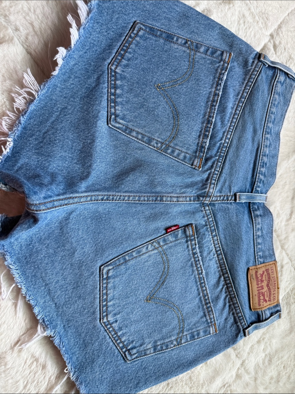 LEVI Distressed High-Waist Denim Shorts - Light Blue - Picture 2 of 2